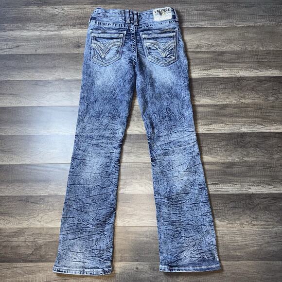 Salvage Supply Co Chaos Bootcut Regular Fit Youth 14R 26x27Blue Distressed Jean - Picture 4 of 7